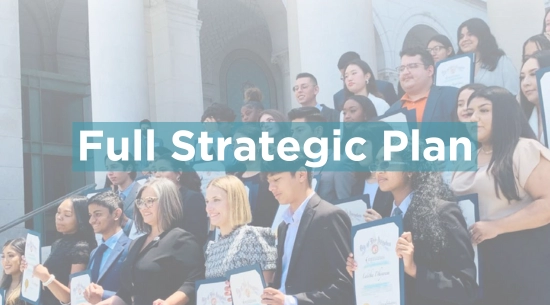 Members of the L.A. City Youth Council with "Full Strategic Plan" text superimposed. 