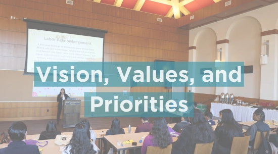Conference with youth with "Mission, Values, and Priorities" text superimposed