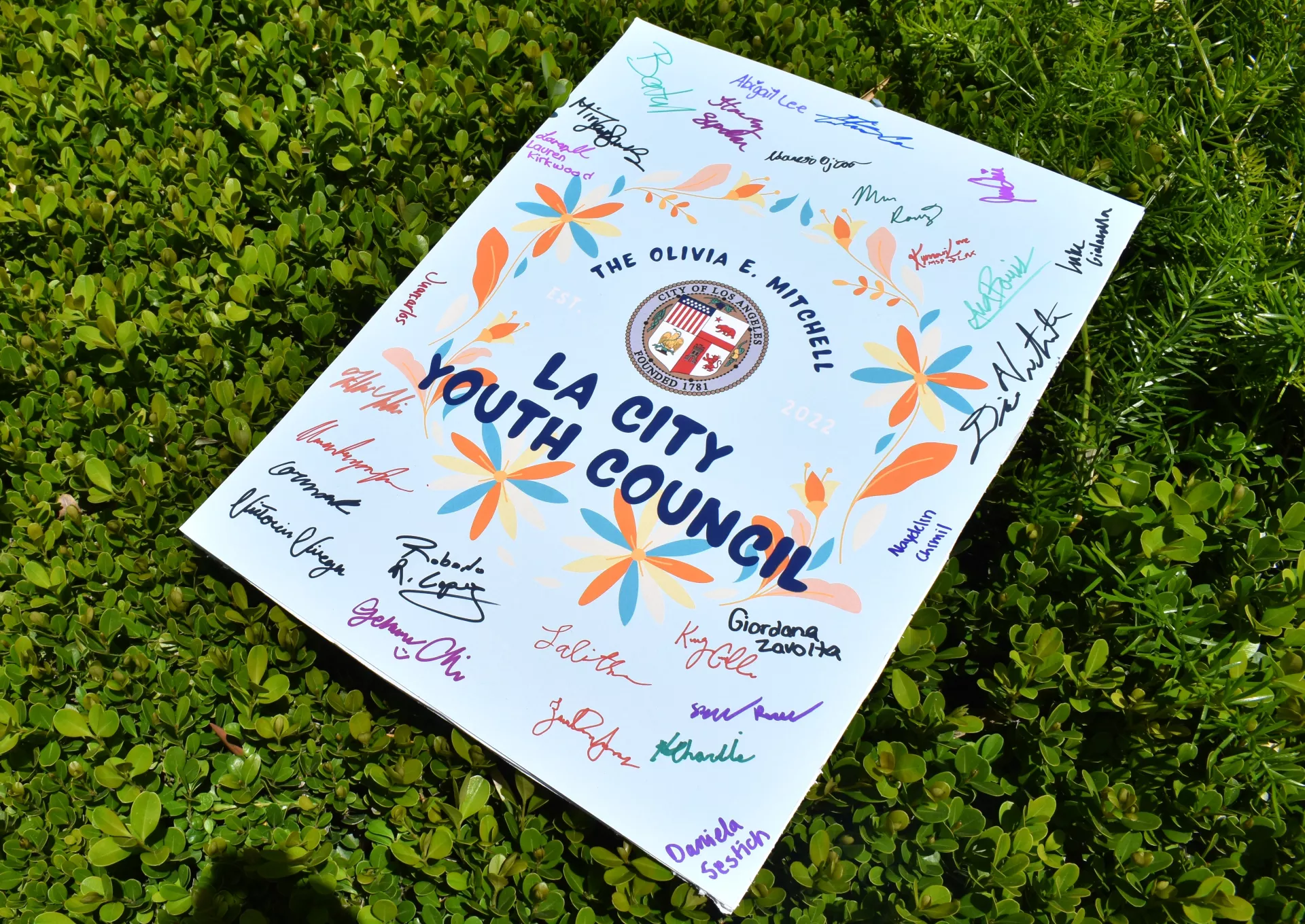 Signed poster of the Olivia E. Mitchell L.A. City Youth Council. 
