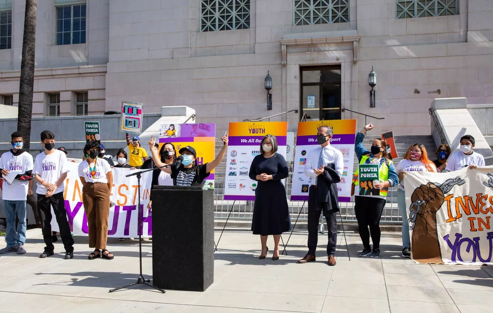 Invest in Youth press event with Mayor Eric Garcetti, Council member Monica Rodriguez and youth of the City