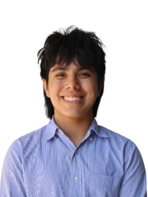Young man with mullet in blue dress shirt